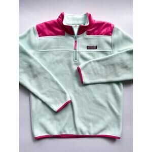 Girls Vineyard Vines Coral and Green Fleece Pullover Quarter Zip Size XL 16